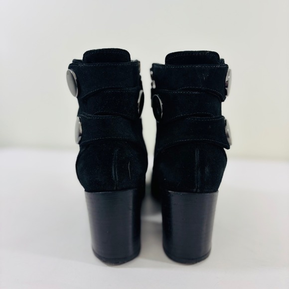 Alberto Fermani Women's Black Suede Heel Leather Ankle Boot Snap Italy Made 6.5 - Picture 3 of 9